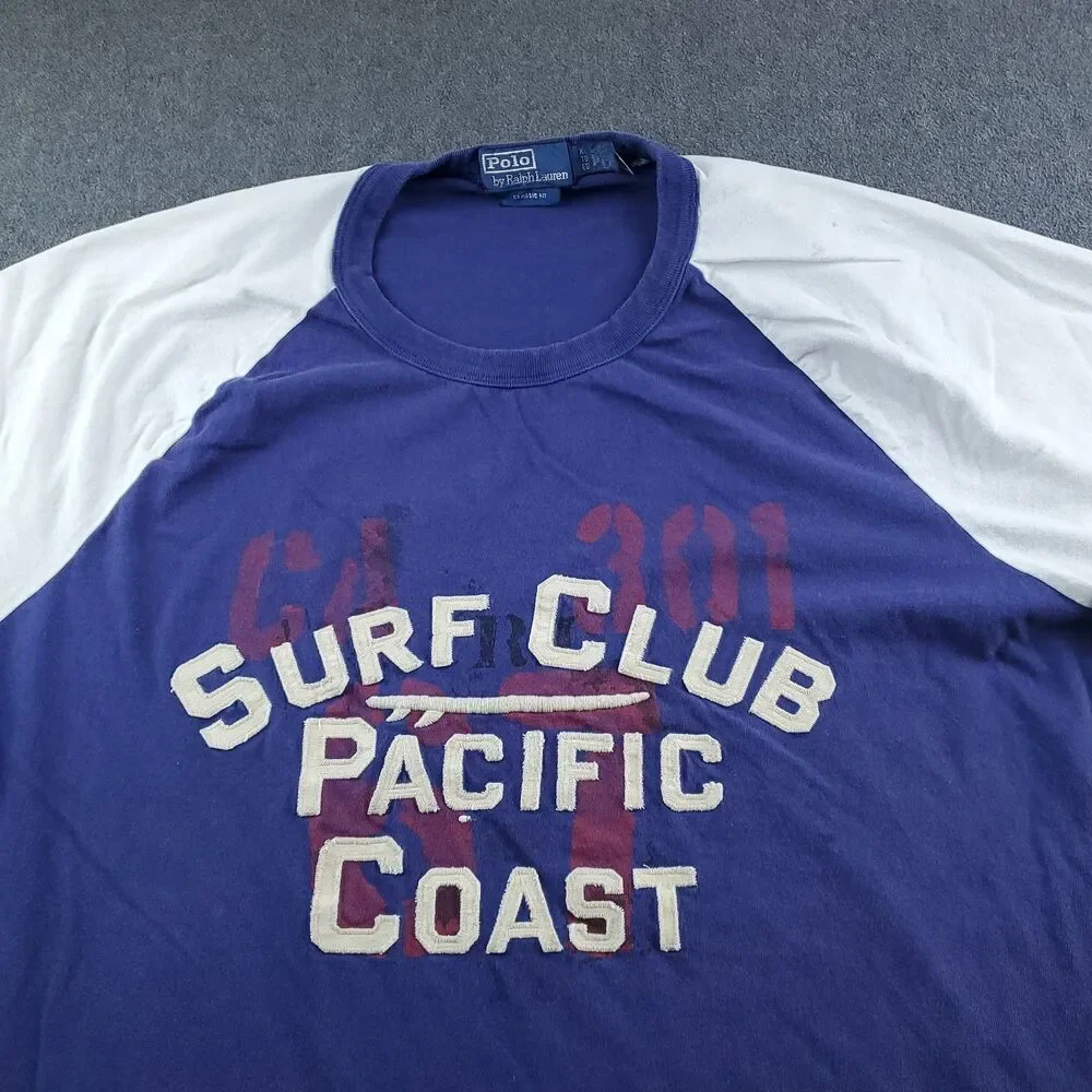 Vtg Polo Ralph Lauren TShirt Men XL TG Surf Club Pacific Coast Blue Stencil Navy